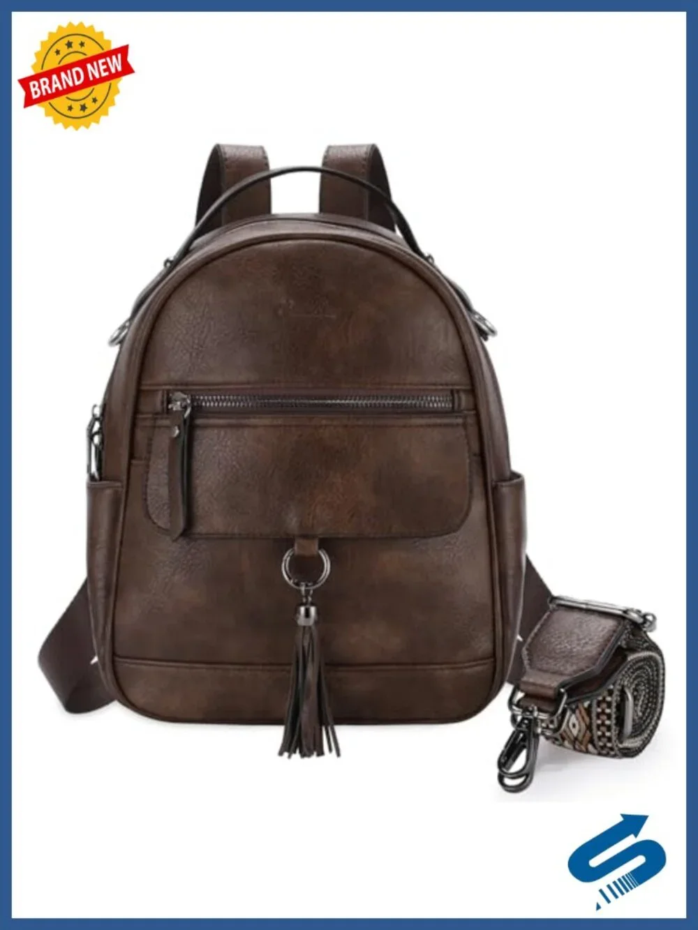 Women's Vegan Leather Mini Backpack Purse with Detachable Tassels, Adjustable
